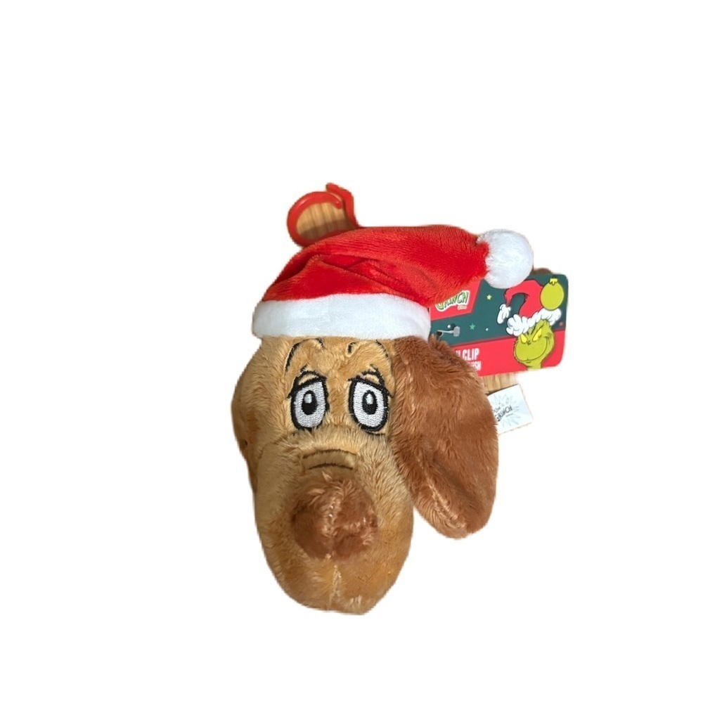 Dr. Seuss Max Dog Plush Santa Hat Clip Keychain NEW Grinch Christmas